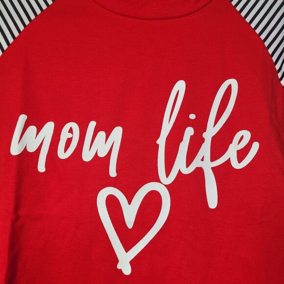 Woffccrd Women Mom Life Leopard & Striped Long Sleeve Red Shirt Small New - Picture 3 of 9